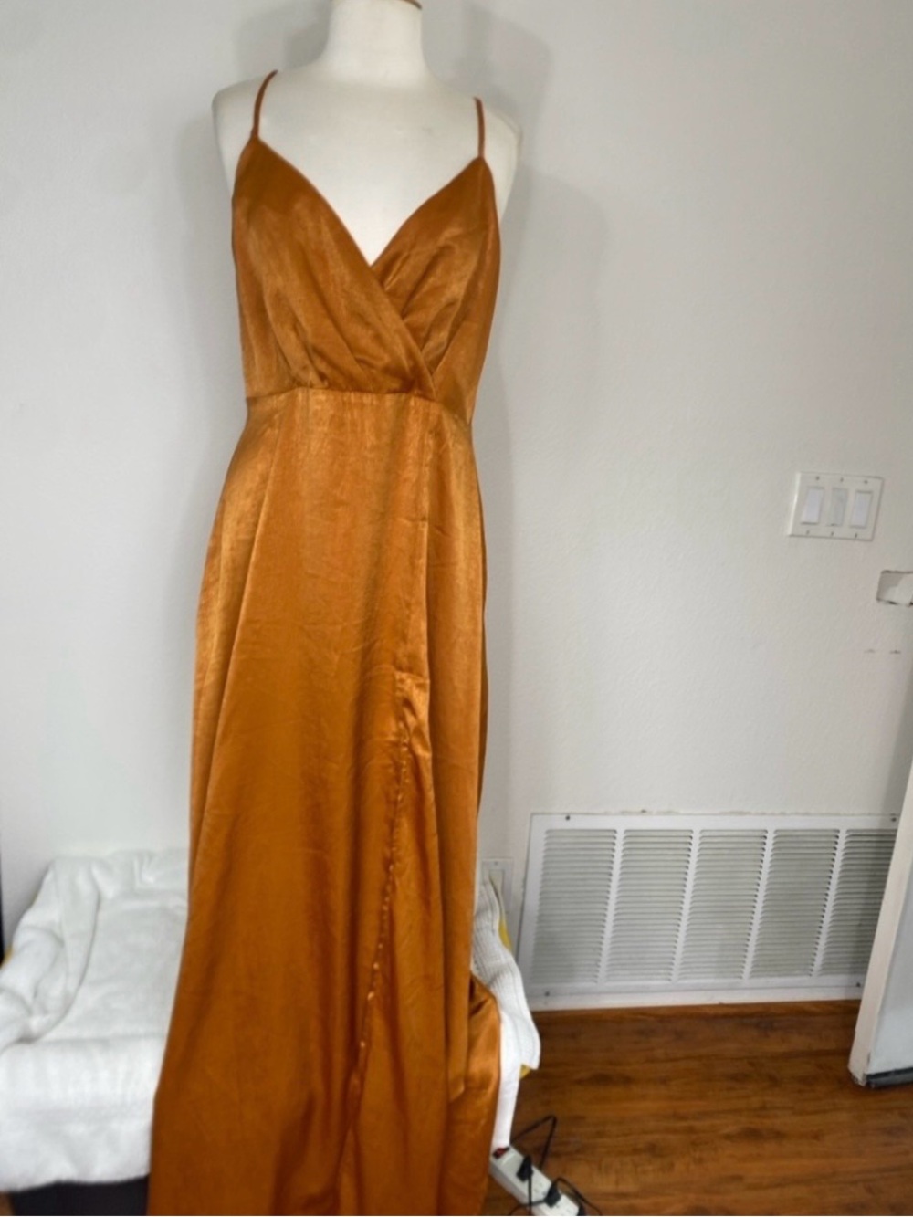 Lulus Women's Pumpkin Spaghetti Strap High Slit Maxi Dress Size XL Party Prom